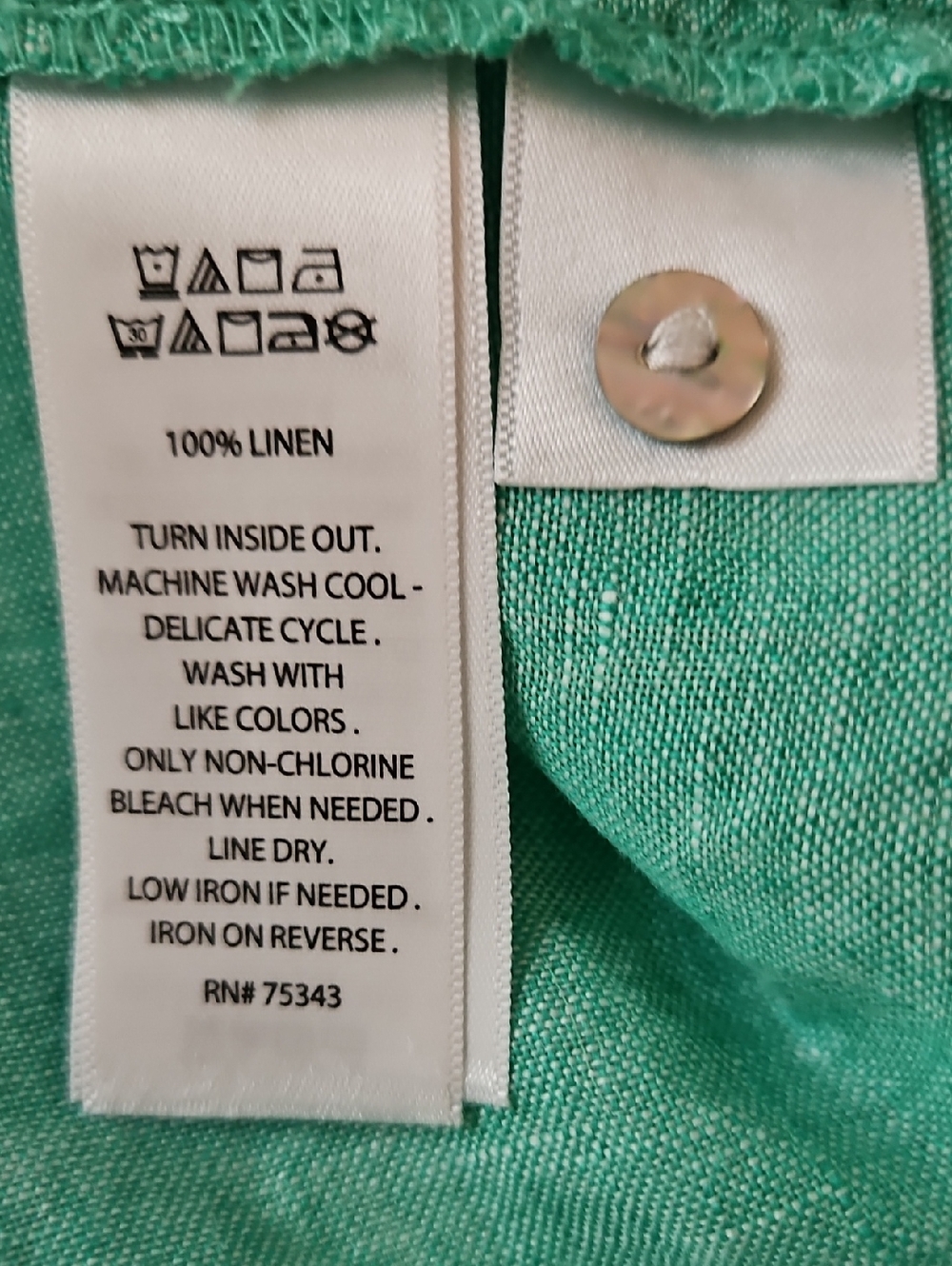 Sigrid Olsen M 100% Linen Green Button Up Roll Tab Option Coastal Euro Summer - Picture 4 of 8